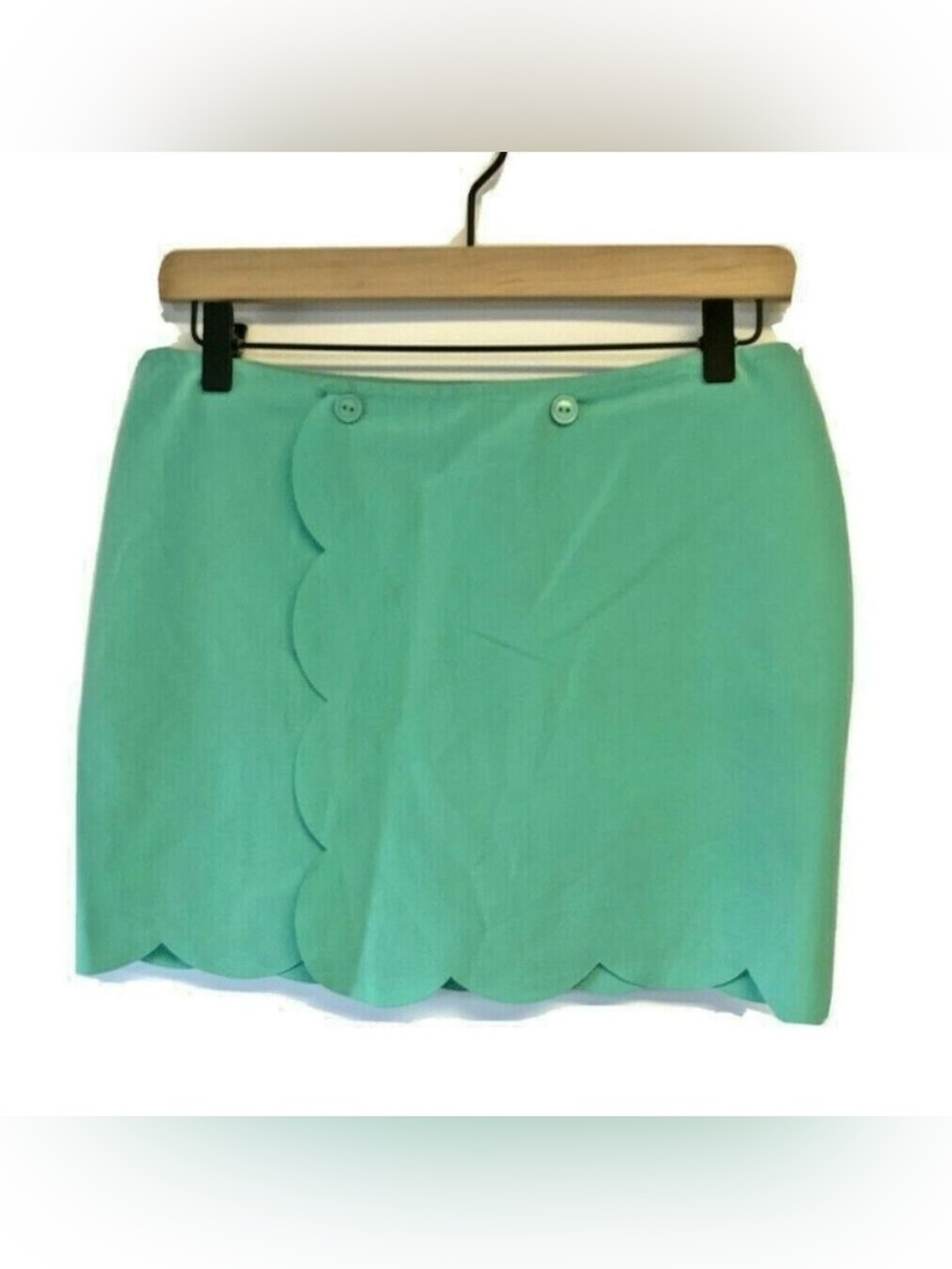 Womens Wrap Scallop Hem Skirt Size Small Green Preppy‎ Spring Summer Mini Skirt